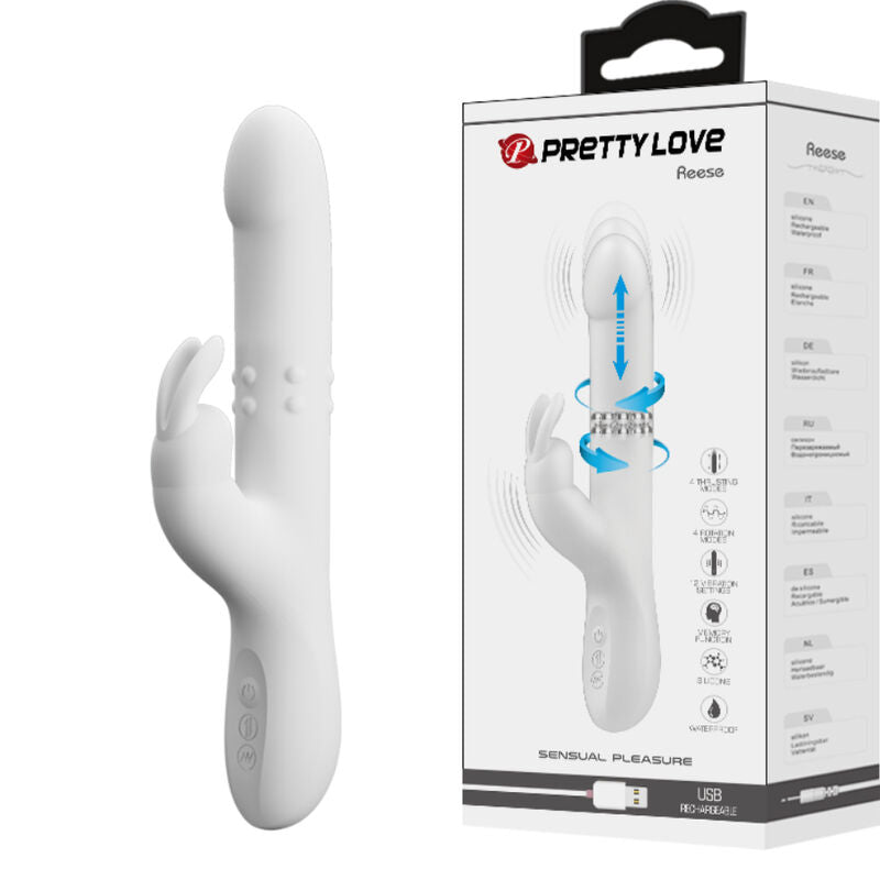 Close-up of the PRETTY LOVE Vibrador Reese showing its dual stimulation design and smooth silicone texture.