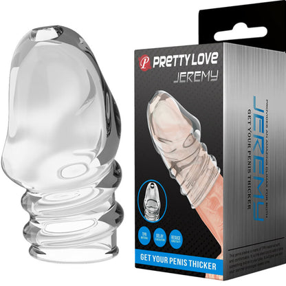 PRETTY LOVE Manga Espessante de Pénis Jeremy Transparente, feita de TPR suave e elástico.