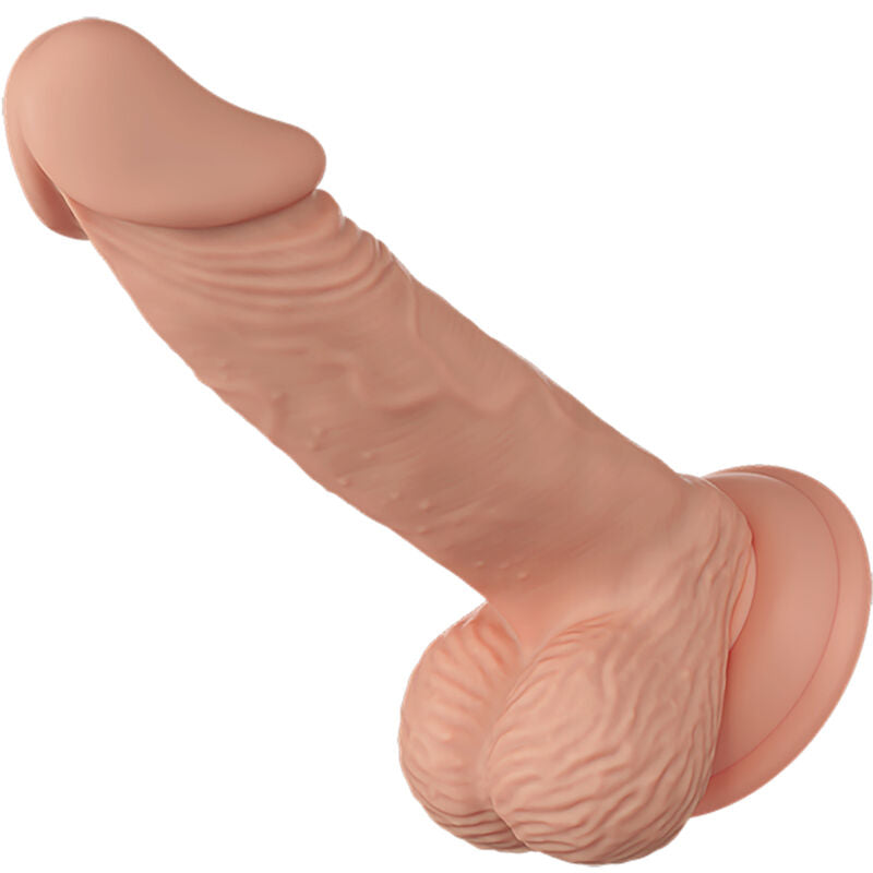 Close-up do Dildo Realista Flexível BAILE 19,4 cm mostrando sua textura, veias e base de sucção.