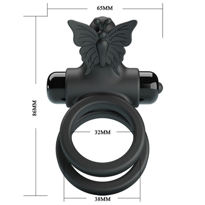 Anel vibrador duplo PRETTY LOVE com estimulador clitoriano, em silicone preto