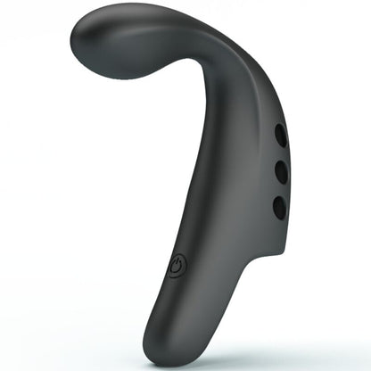 Close-up of the PRETTY LOVE Dedal Vibrador Gorgona Preto Recarregável, highlighting its smooth silicone texture and compact design.