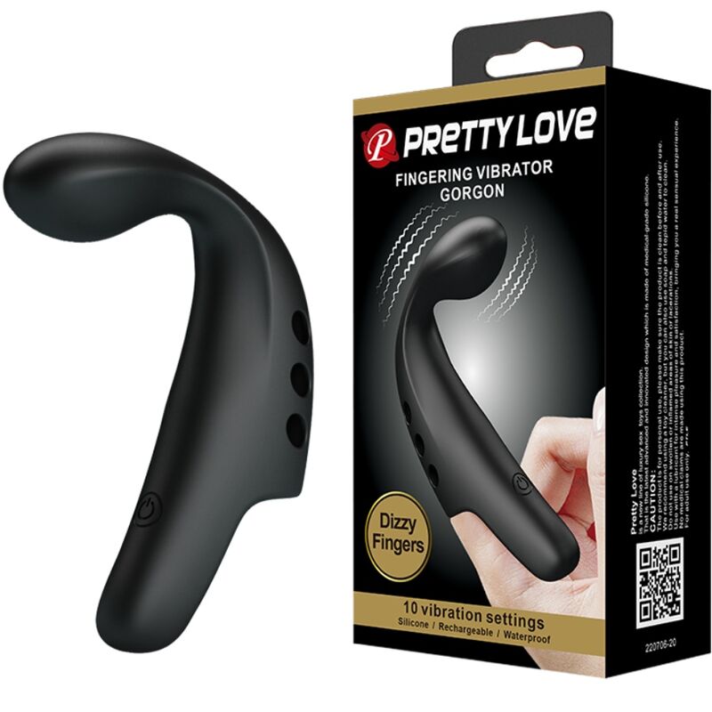 Close-up of the PRETTY LOVE Dedal Vibrador Gorgona Preto Recarregável, highlighting its smooth silicone texture and compact design.