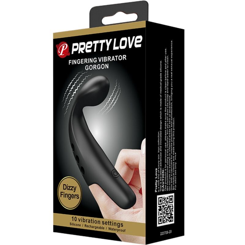 Close-up of the PRETTY LOVE Dedal Vibrador Gorgona Preto Recarregável, highlighting its smooth silicone texture and compact design.