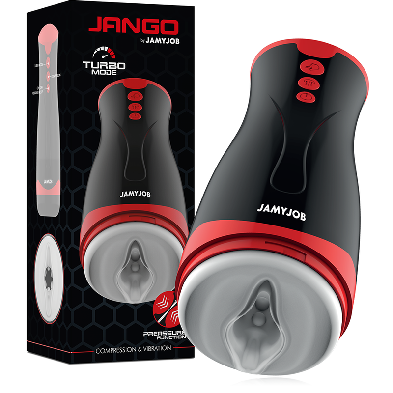 Masturbador Masculino JAMYJOB Jango com compressão e vibração para prazer intenso.