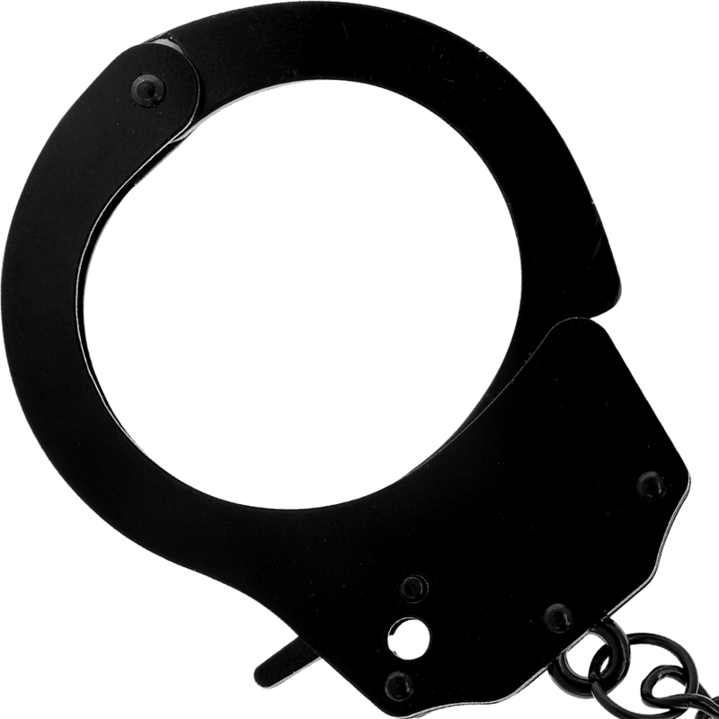 Algemas de metal pretas DARKNESS para bondage e BDSM, mostrando detalhes do acabamento e mecanismo de fecho.