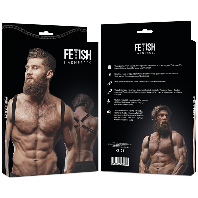 Detalhe do Arnês de Peito Masculino FETISH SUBMISSIVE ATTITUDE em couro ecológico ajustável.