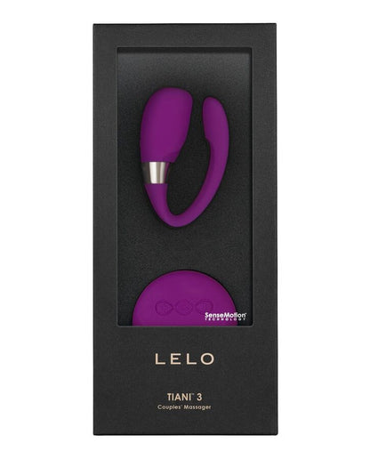 Detalhe do LELO Tiani 3 Vibrador para Casais com Controle SenseMotion na cor Rosa Profunda, mostrando seu design ergonômico em silicone.