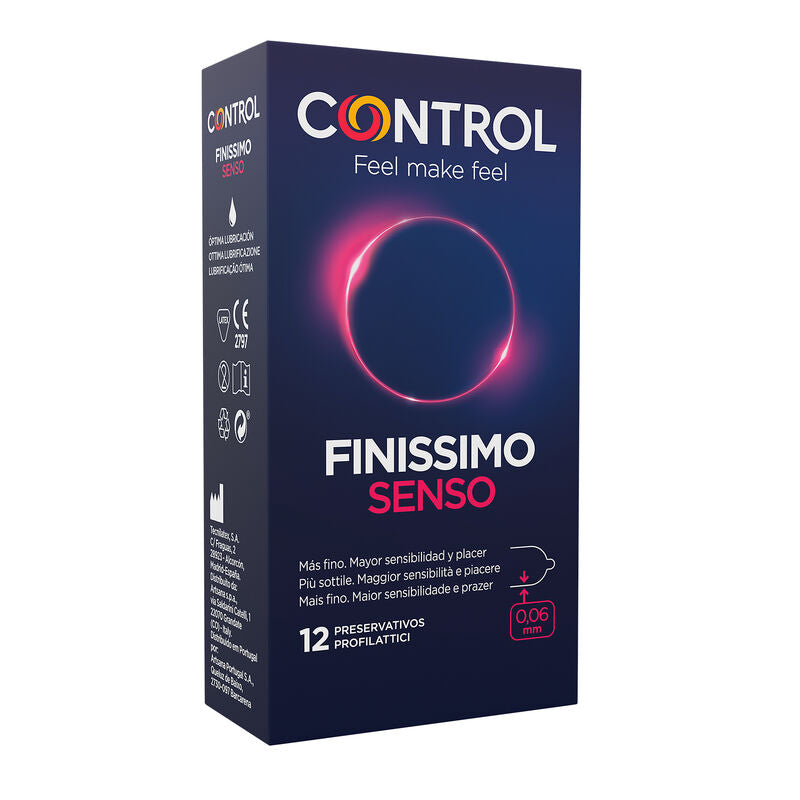 Embalagem dos preservativos CONTROL Adapta Senso 12 UNIDADES, destacando o design ultrafino para maior sensibilidade.
