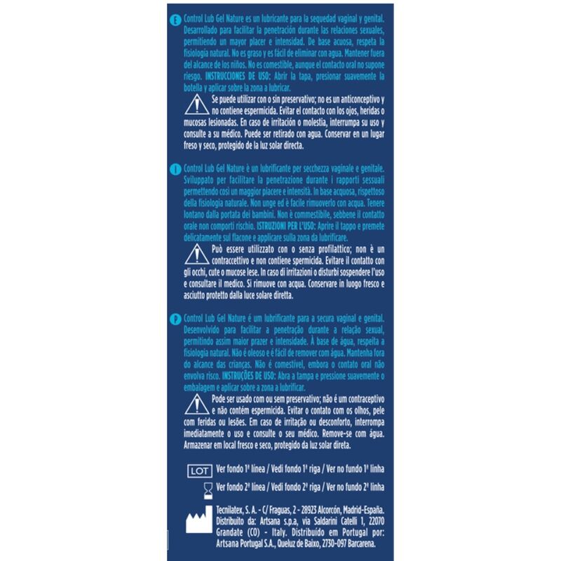 Embalagem do CONTROL Gel Lubrificante Natural Lub 75ml à Base de Água