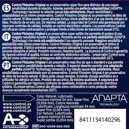 Embalagem dos Preservativos Control Finíssimo 3 Unidades, destacando a espessura fina.