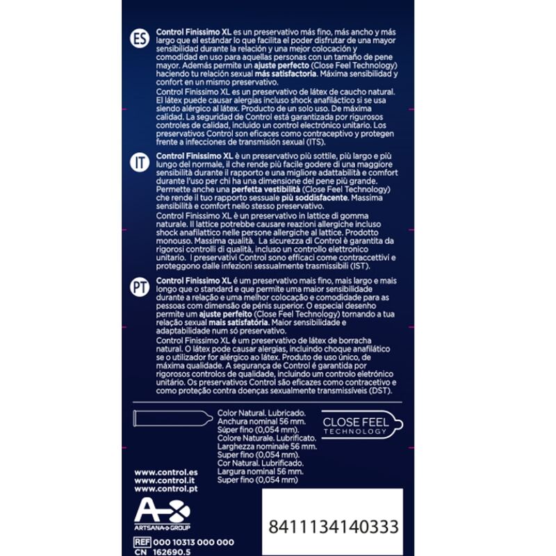 Preservativos CONTROL Finissimo XL para máxima sensibilidade, 12 unidades