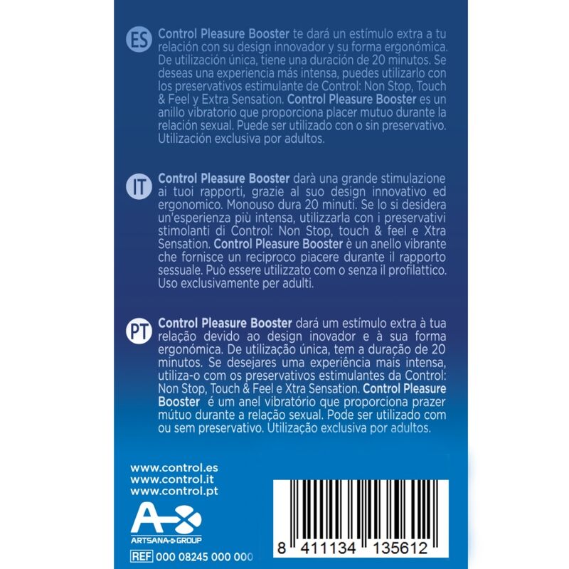 CONTROL Anel Vibratório Pleasure Vibes, design ergonómico de silicone para estimulação mútua durante a intimidade.