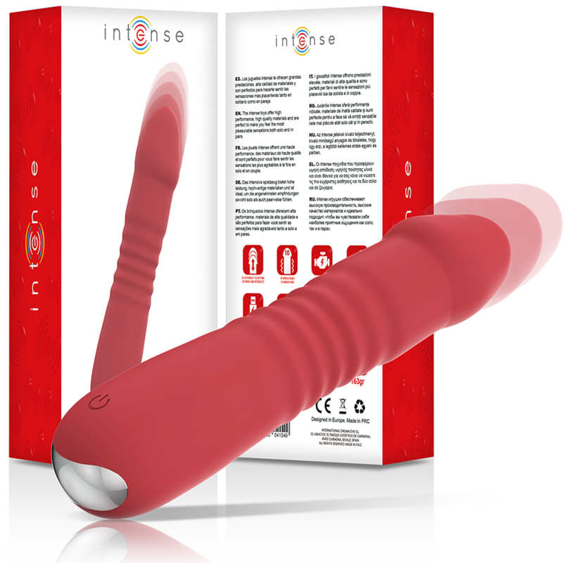 INTENSE Vibrador JUNI UP & DOWN na cor vermelha, mostrando seu design ergonómico e ponta de estimulação.