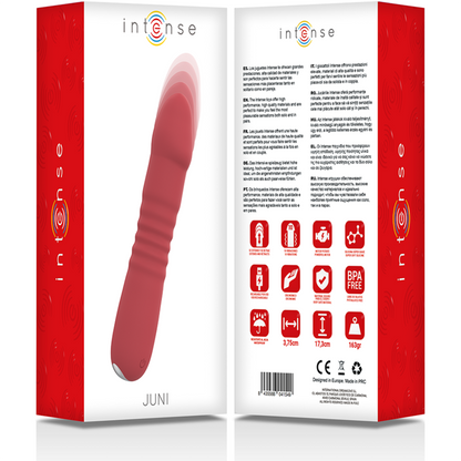 INTENSE Vibrador JUNI UP & DOWN na cor vermelha, mostrando seu design ergonómico e ponta de estimulação.