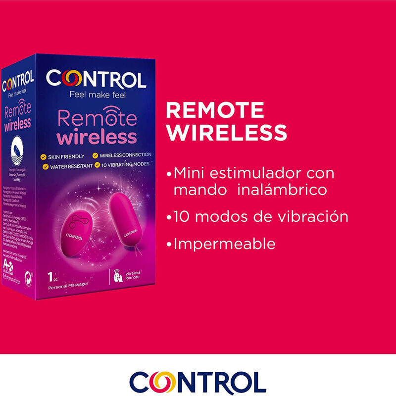 Close-up do Vibrador Massajador Pessoal Control com Controle Remoto Sem Fio, destacando seu design compacto e botões.