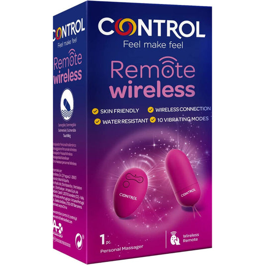 Close-up do Vibrador Massajador Pessoal Control com Controle Remoto Sem Fio, destacando seu design compacto e botões.