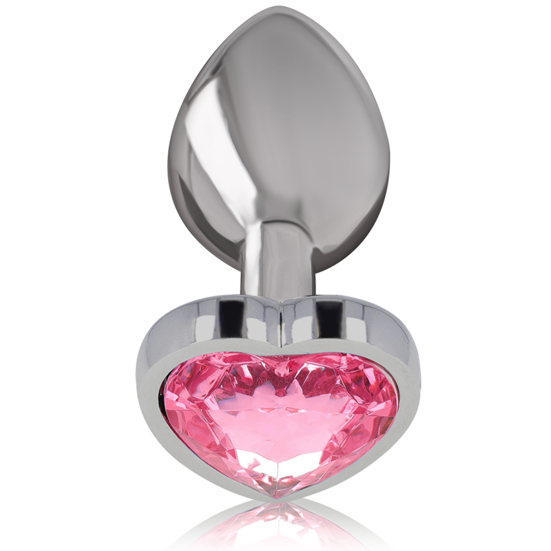 Close-up do Plug Anal Metálico Coração Rosa M Intense com joia de diamante, mostrando seu design luxuoso e material metálico.