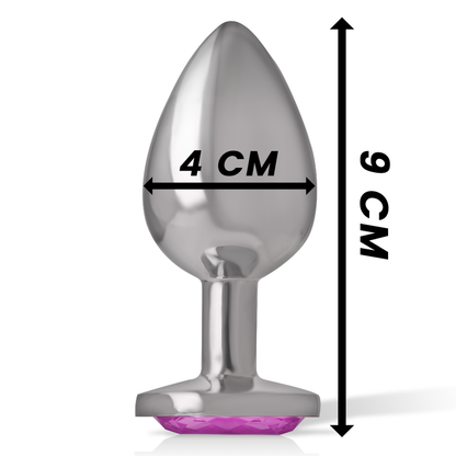 Plug Anal Intense de metal com coração rosa, detalhe da joia e material.