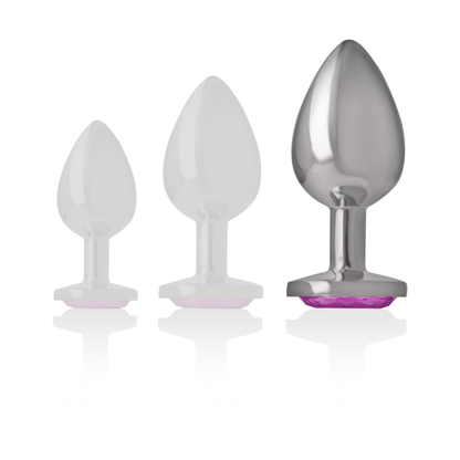 Plug Anal Intense de metal com coração rosa, detalhe da joia e material.