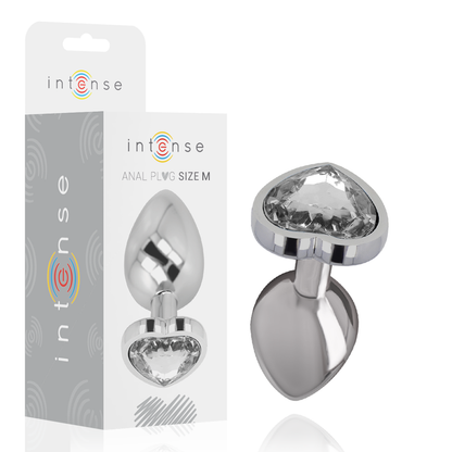 Plug Anal Intense de Metal Coração com Joia, Tamanho M, para prazer anal luxuoso.