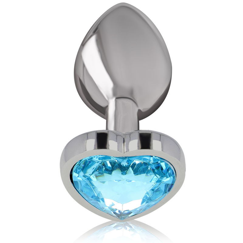 Close-up do Plug Anal INTENSE de Metal com Joia Azul Coração, Tamanho S, mostrando seu design elegante e material.