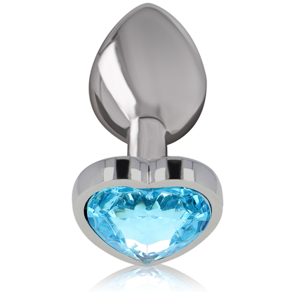 Close-up do Plug Anal Metálico Intense Coração Azul Tamanho M, destacando seu design elegante e detalhe de joia.