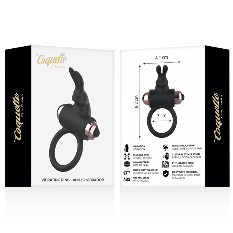 Anel vibratório COQUETTE CHIC DESIRE em preto e ouro para casais
