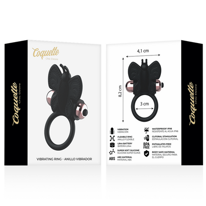 Anel Borboleta Vibrador COQUETTE CHIC DESIRE Preto/Ouro, ideal para casais e estimulação dupla.