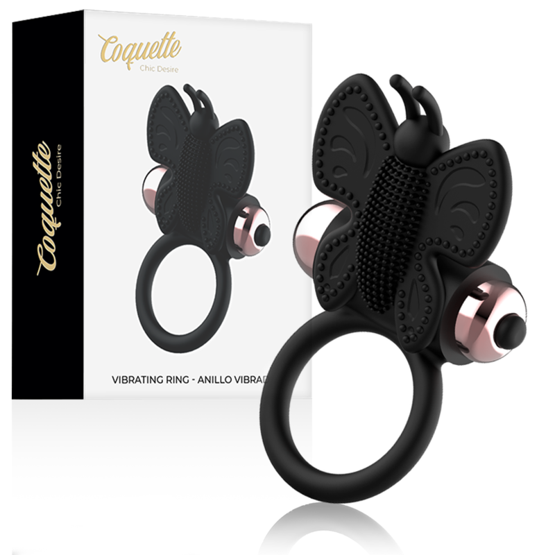 Anel Borboleta Vibrador COQUETTE CHIC DESIRE Preto/Ouro, ideal para casais e estimulação dupla.