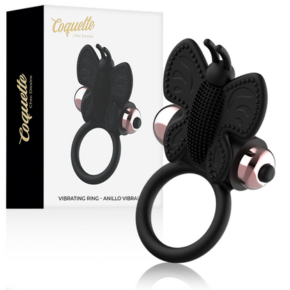Anel Borboleta Vibrador COQUETTE CHIC DESIRE Preto/Ouro, ideal para casais e estimulação dupla.