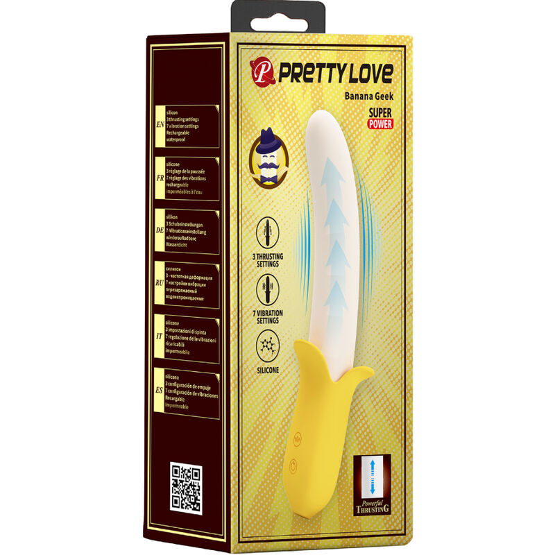 Pretty Love Vibrador Banana Geek Silicone 7 Vibrações, design ergonómico e recarregável USB.