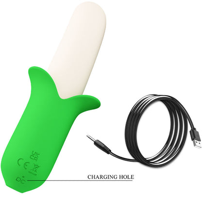 Vibrador de silicone Pretty Love Banana Knight com 7 vibrações para prazer feminino.
