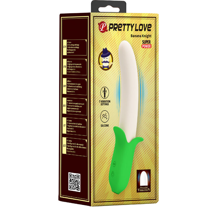 Vibrador de silicone Pretty Love Banana Knight com 7 vibrações para prazer feminino.