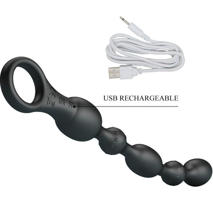 Vibrador Anal de Contas PRETTY LOVE, feito de silicone recarregável, para estimulação anal.