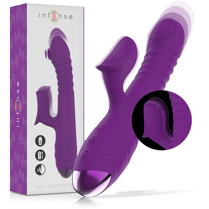 Vibrador Recarregável Multifunção INTENSE IGGY com movimento up&down e estimulador clitoriano.