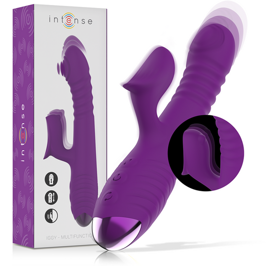 Vibrador Recarregável Multifunção INTENSE IGGY com movimento up&down e estimulador clitoriano.