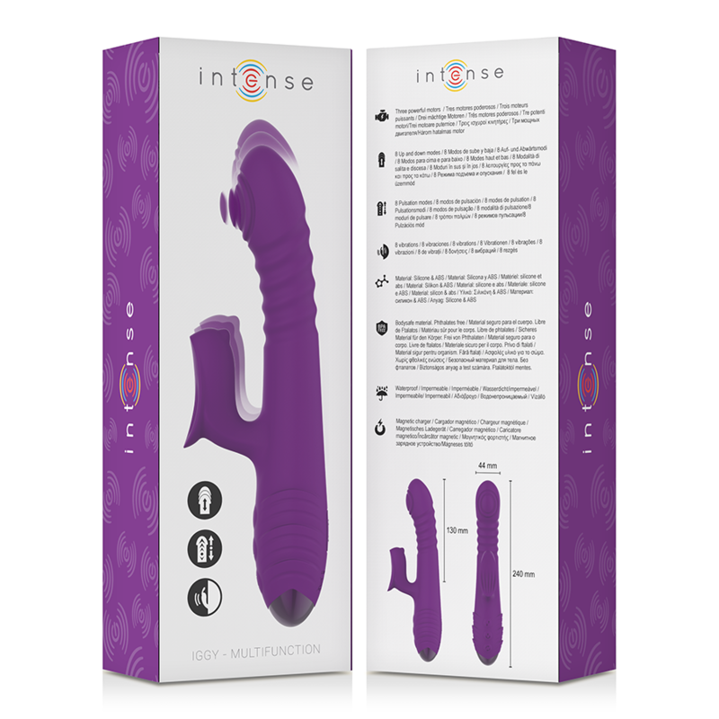 Vibrador Recarregável Multifunção INTENSE IGGY com movimento up&down e estimulador clitoriano.