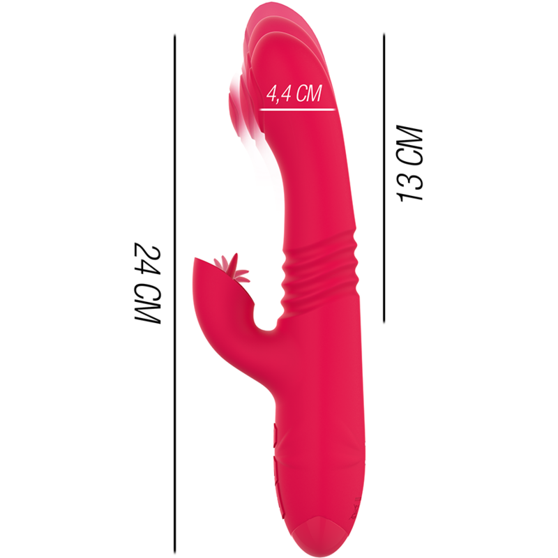 INTENSE Vibrador Dua Multifunção Up & Down Recarregável com Língua em vermelho, mostrando o design ergonómico e estimulador clitoriano.