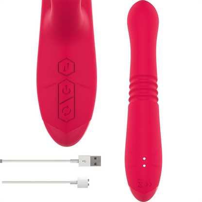 INTENSE Vibrador Dua Multifunção Up & Down Recarregável com Língua em vermelho, mostrando o design ergonómico e estimulador clitoriano.