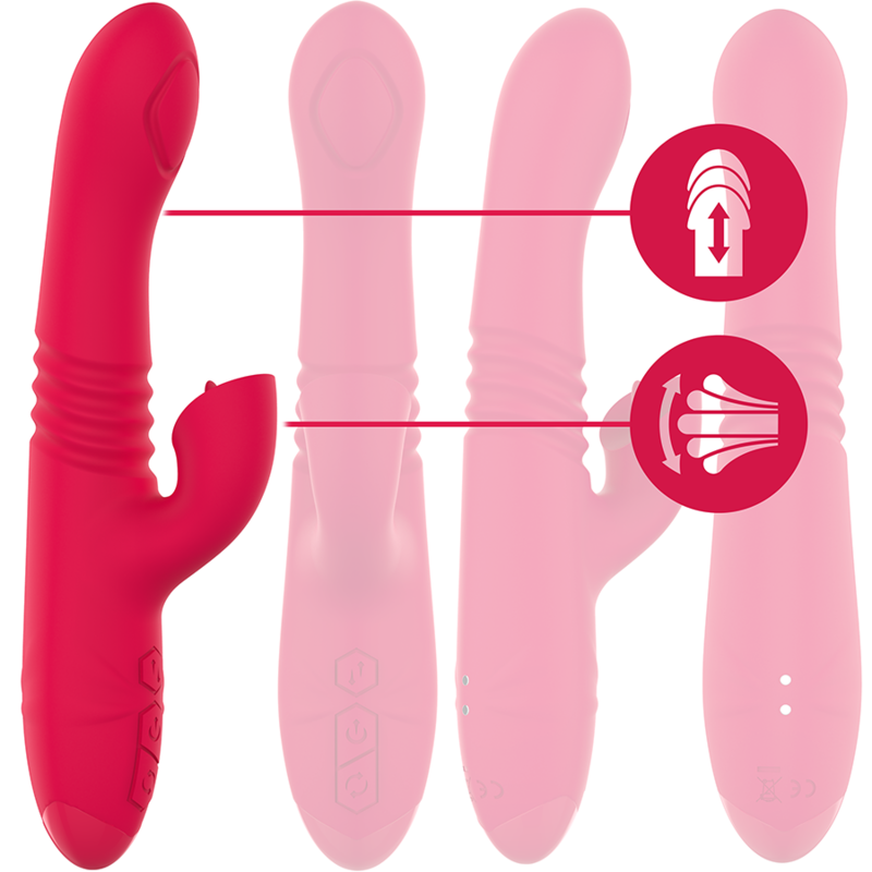 INTENSE Vibrador Dua Multifunção Up & Down Recarregável com Língua em vermelho, mostrando o design ergonómico e estimulador clitoriano.