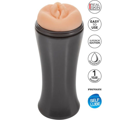 PRIVATE Masturbador Wet Kitten Auto Lube To Go, mostrando o seu design compacto e textura interna.