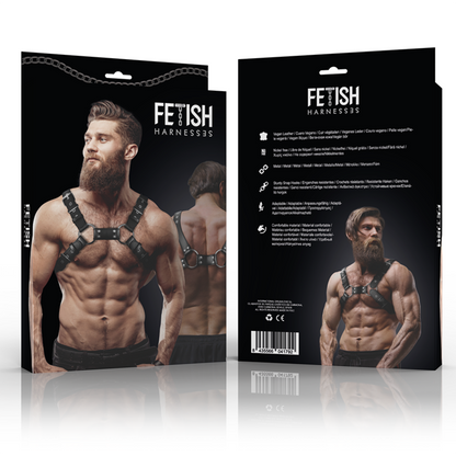 Arnês de peito masculino FETISH de couro ecológico, ajustável e elegante.