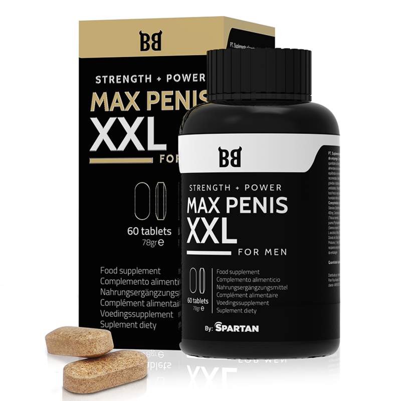 Embalagem do suplemento BLACK BULL MAX PENIS XXL para aumento peniano e potência masculina, 60 comprimidos.