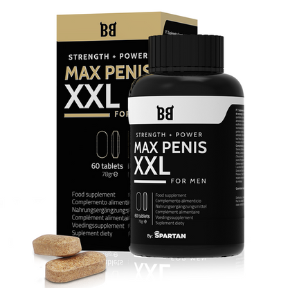 Embalagem do suplemento BLACK BULL MAX PENIS XXL para aumento peniano e potência masculina, 60 comprimidos.