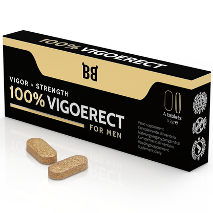 Embalagem de BLACK BULL Suplemento VIGOERECT Vigor e Força para Homens 4 Comprimidos