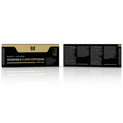 Embalagem de BLACK BULL Vigormen & Climax Explosion Suplemento para Maior Prazer 4 Cápsulas