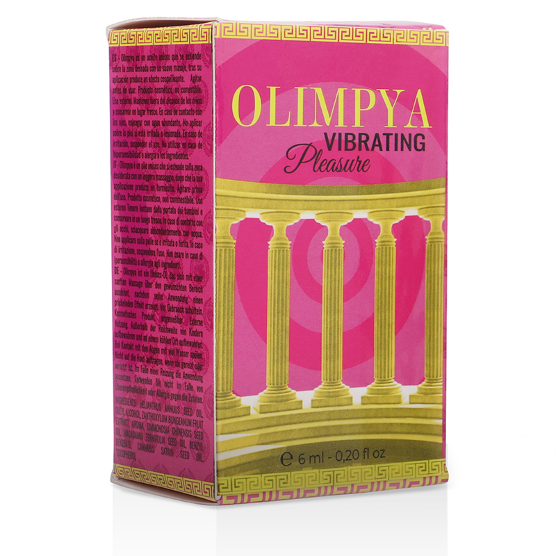 Close-up do OLIMPYA Vibrador Líquido Estimulante Unissexo Cannabis Sativa, mostrando a embalagem e a textura do produto.