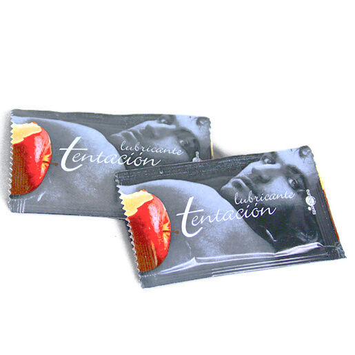 TENTACION Lubrificante Íntimo Monodose Frutas Vermelhas 7ml, embalagem e textura.