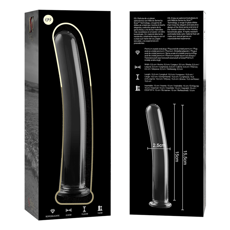 Dildo de Vidro Borosilicato Transparente Modelo 9, 15.5 cm x 2.5 cm