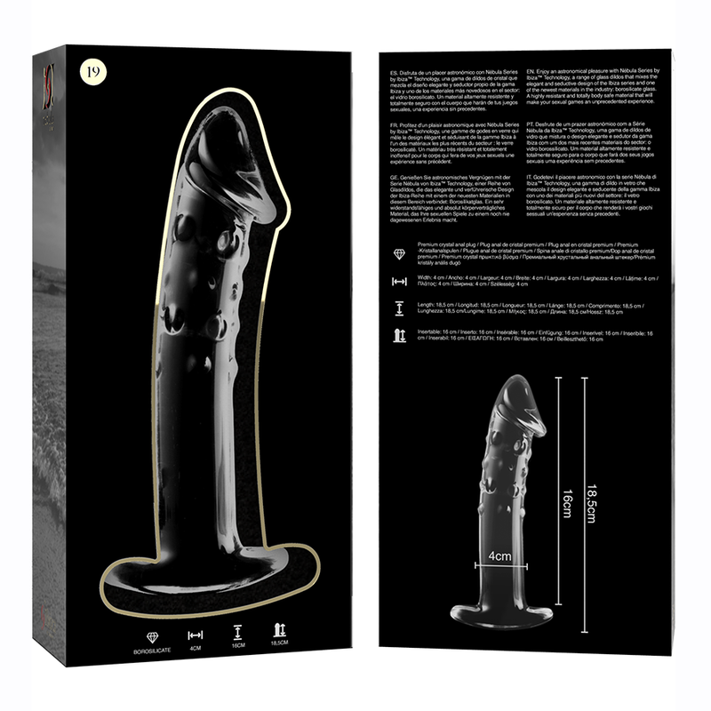 Dildo Modelo 19 de Vidro Borosilicato Transparente 18.5 cm Ø 4 cm